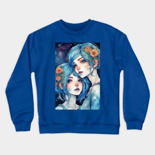 Anime girls sisters with blue hair, love Crewneck Sweatshirt